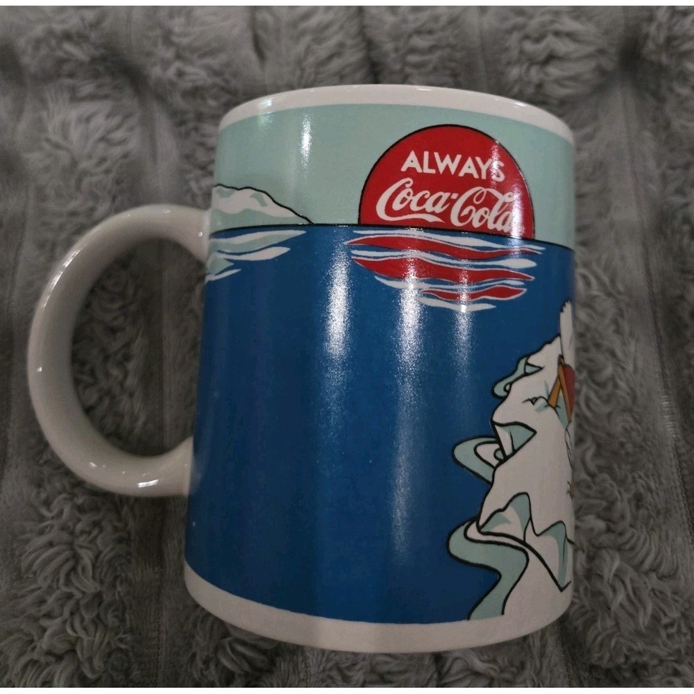 Vintage 1996 Coca-Cola Polar Bear Coffee Mug Penguin Iceberg Scene‎ 12oz Ceramic